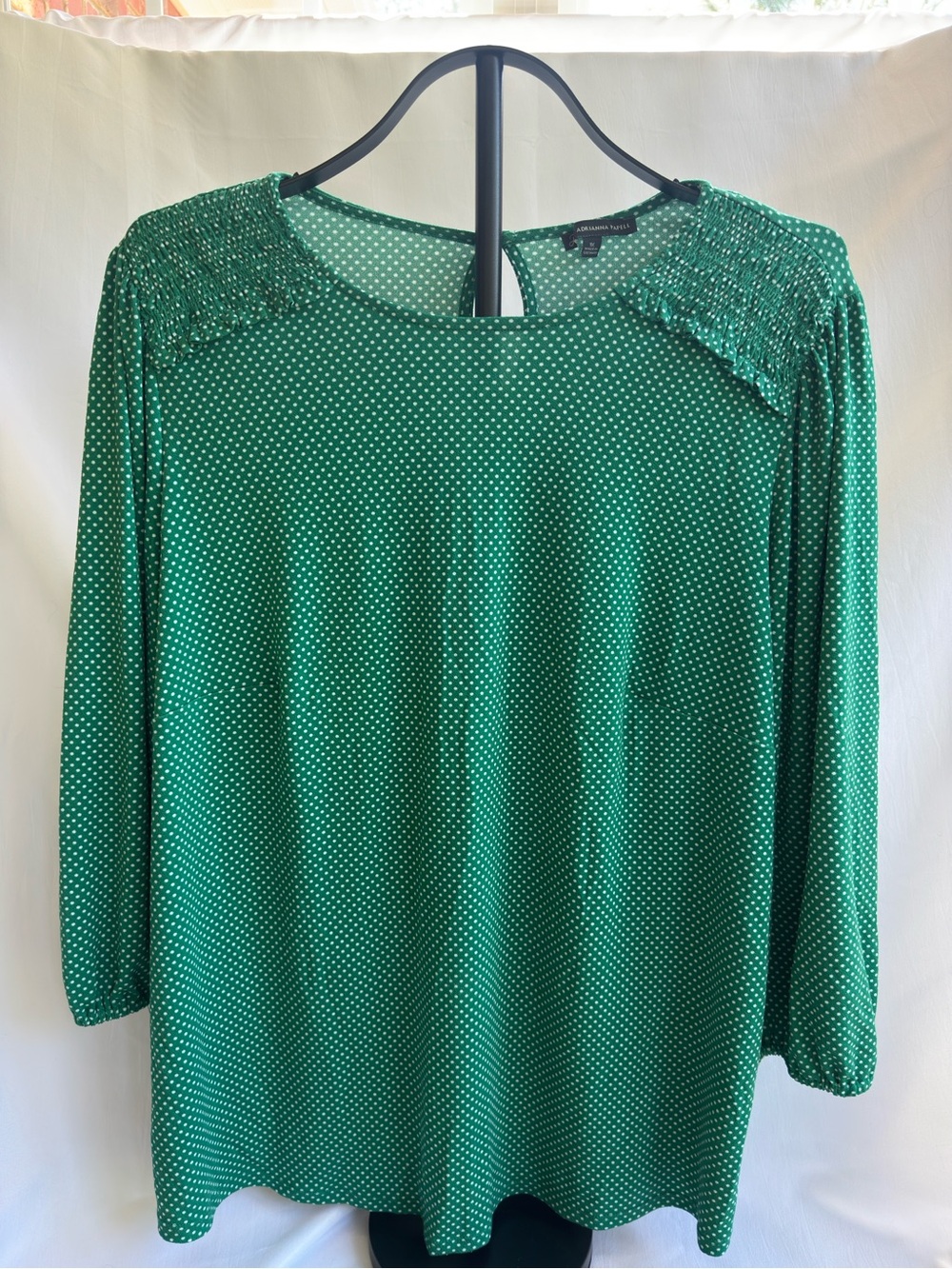 Adrianna Papell Green with White Polka Dot 3/4 Sleeve Top 1X - Picture 1 of 3